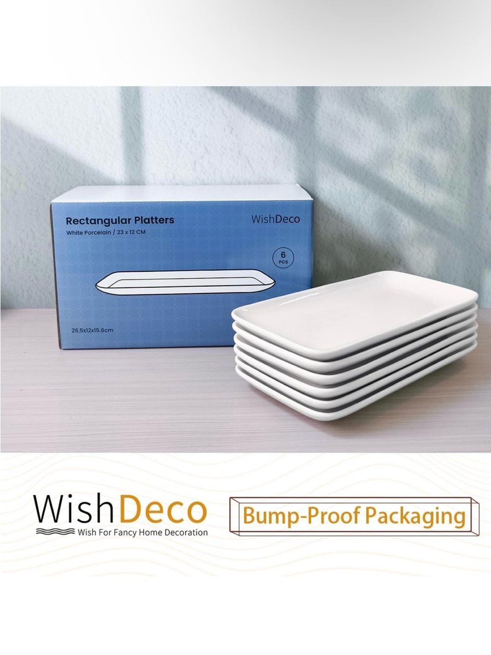 WishDeco White Rectangular Porcelain Platters - Set of 6